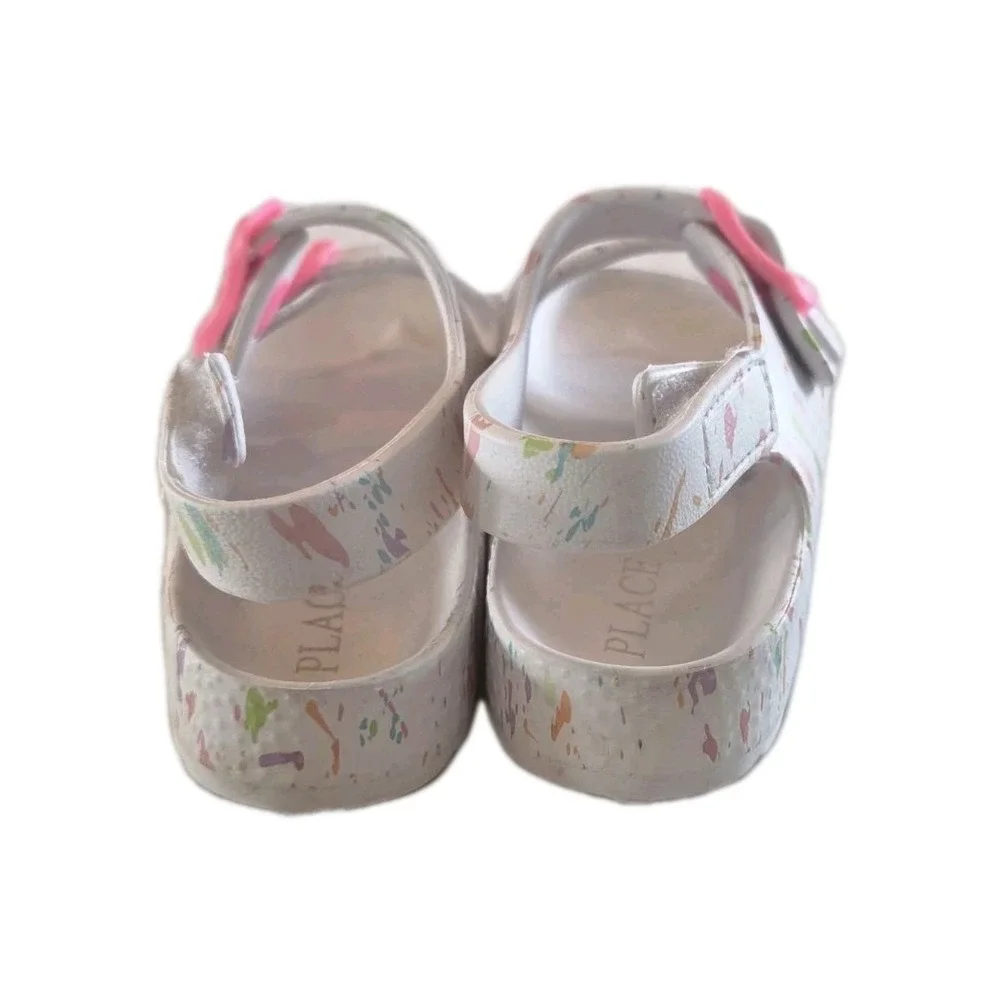 The Children's Place Paint Splatter Slides Girls Sandals Colorful Casual Size 8